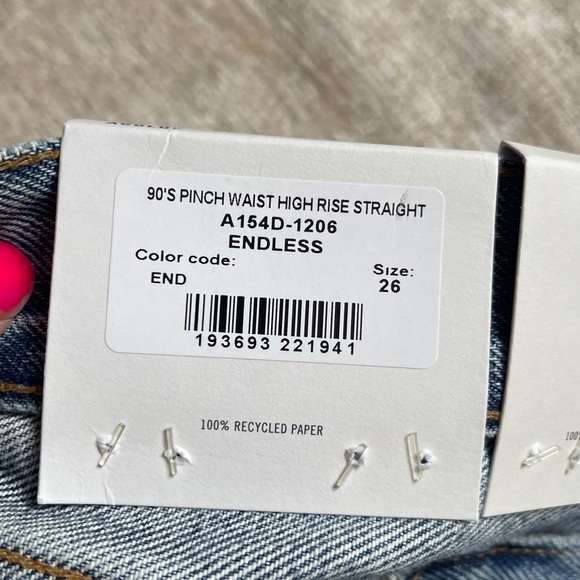 NEW Agolde  90’s Pinch Waist High Rise Straight Button-Fly Blue Jeans - Picture 10 of 12